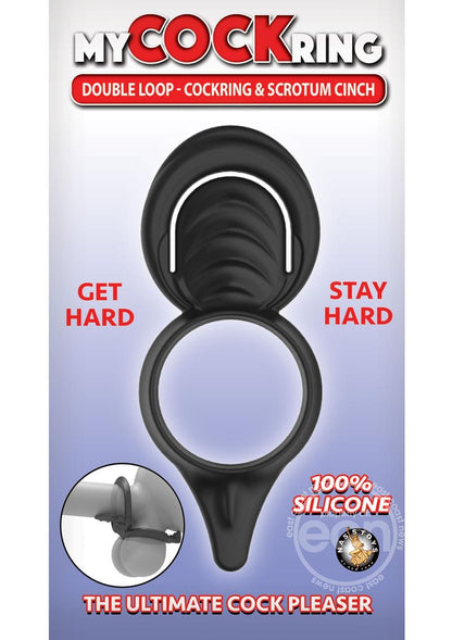 My Cockring Double Loop Silicone Cock Ring & Scrotum Cinch - Black