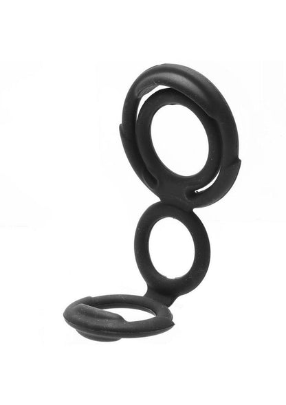 My Cockring Double Loop Silicone Cock Ring & Scrotum Cinch - Black