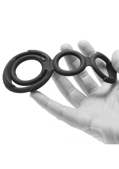 My Cockring Double Loop Silicone Cock Ring & Scrotum Cinch - Black