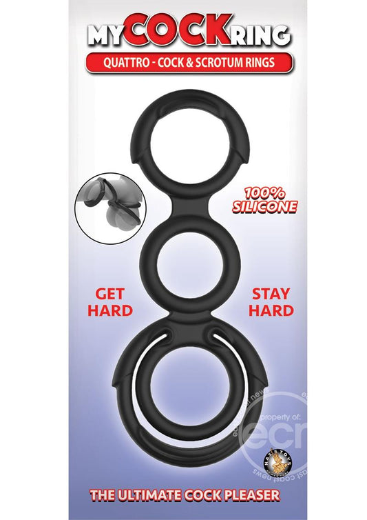 My Cockring Quattro Silicone Cock & Scrotum Rings - Black