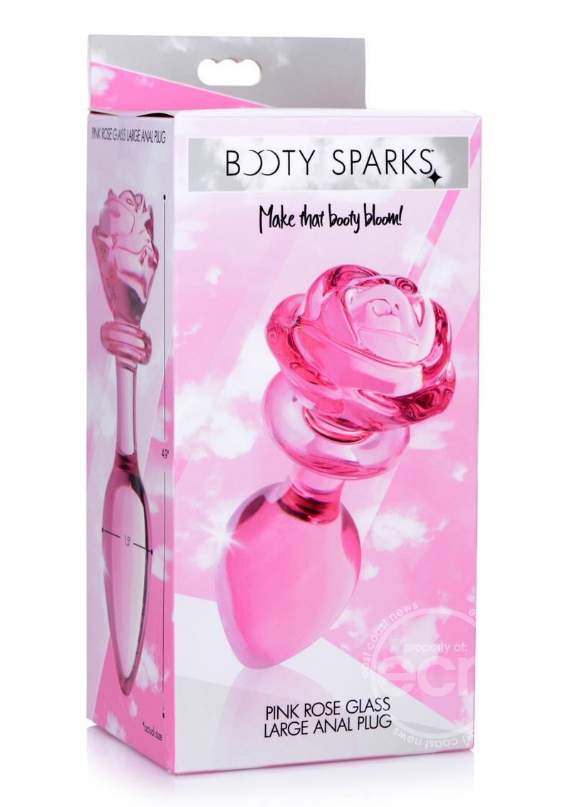 Booty Sparks Pink Rose Glass Anal Plug - Large - Pink