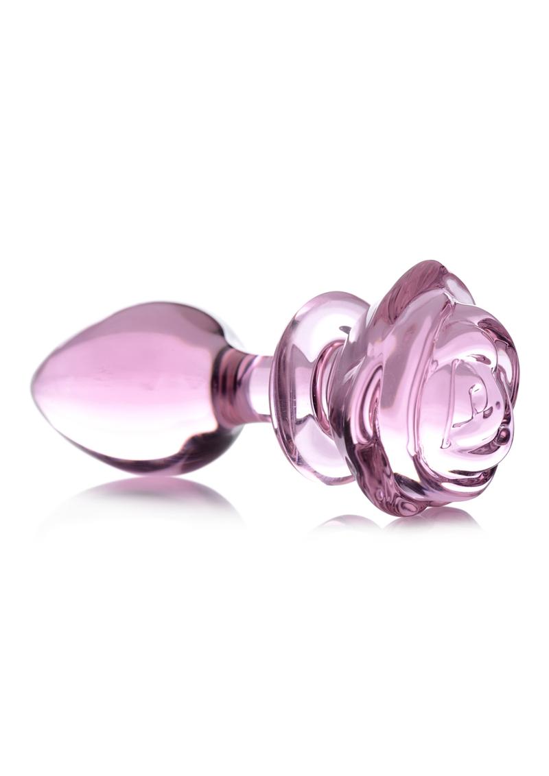 Booty Sparks Pink Rose Glass Anal Plug - Large - Pink