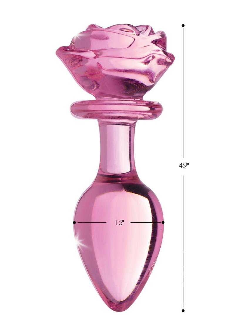 Booty Sparks Pink Rose Glass Anal Plug - Large - Pink