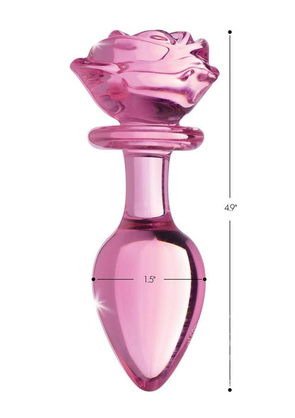 Booty Sparks Pink Rose Glass Anal Plug - Large - Pink