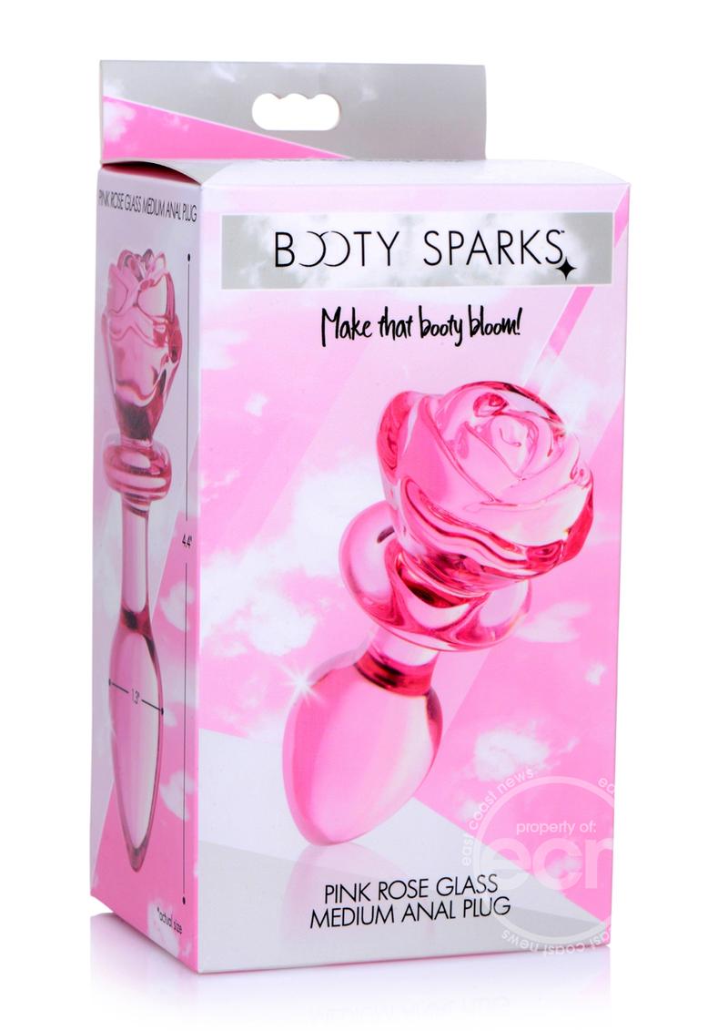 Booty Sparks Pink Rose Glass Anal Plug - Medium - Pink