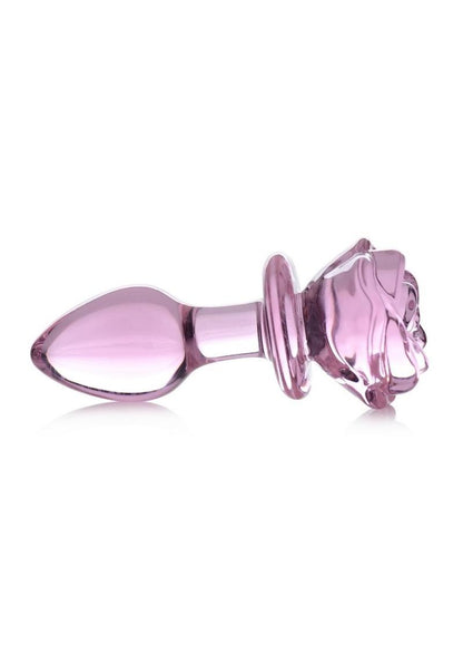 Booty Sparks Pink Rose Glass Anal Plug - Medium - Pink