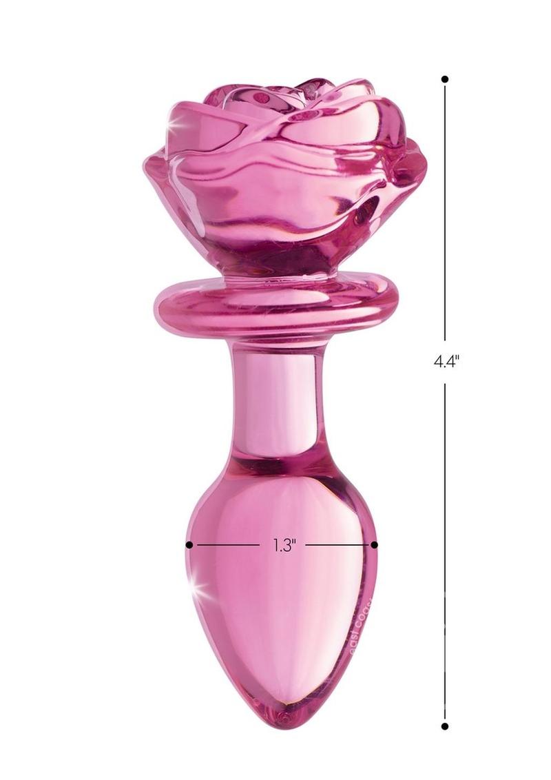 Booty Sparks Pink Rose Glass Anal Plug - Medium - Pink