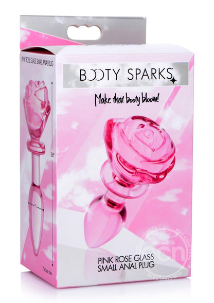 Booty Sparks Pink Rose Glass Anal Plug - Small - Pink