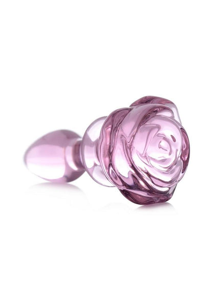 Booty Sparks Pink Rose Glass Anal Plug - Small - Pink