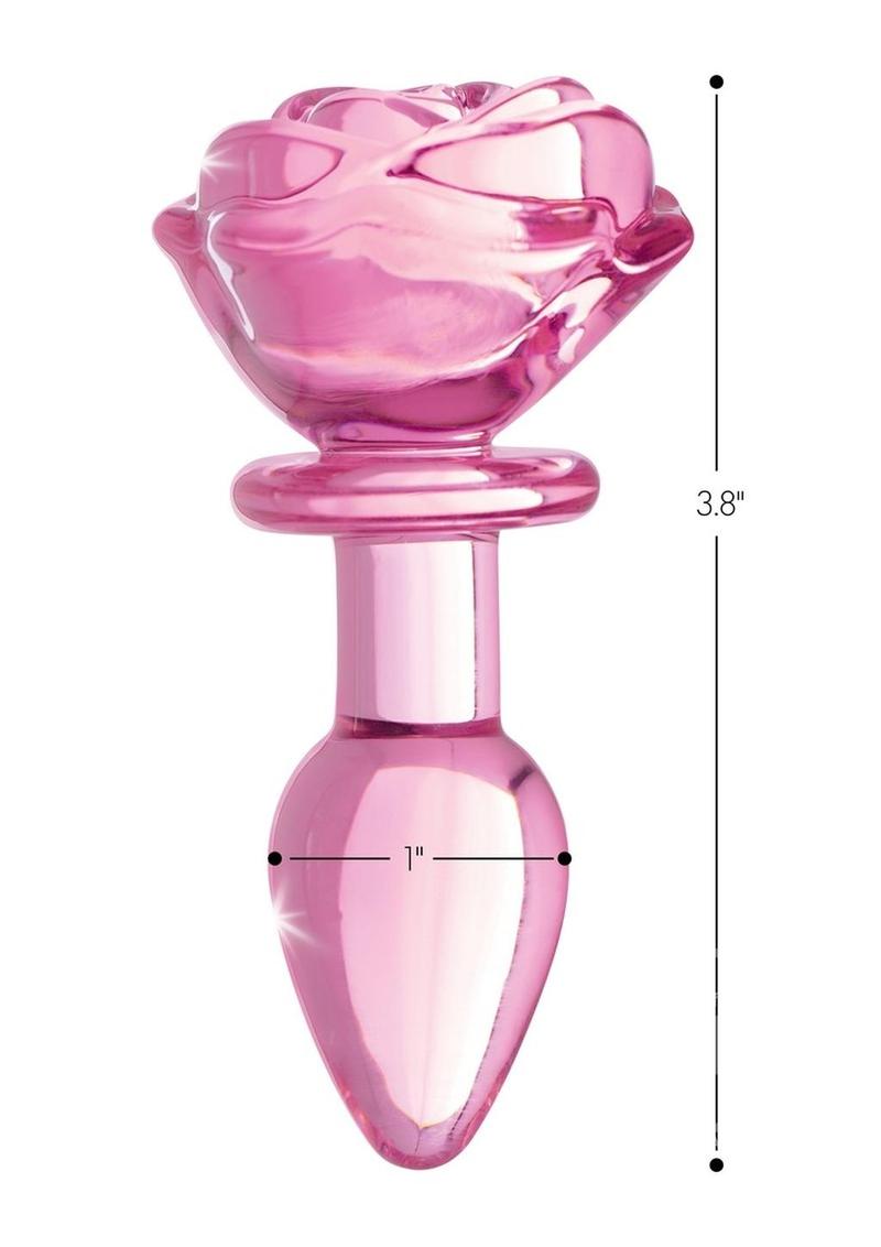 Booty Sparks Pink Rose Glass Anal Plug - Small - Pink