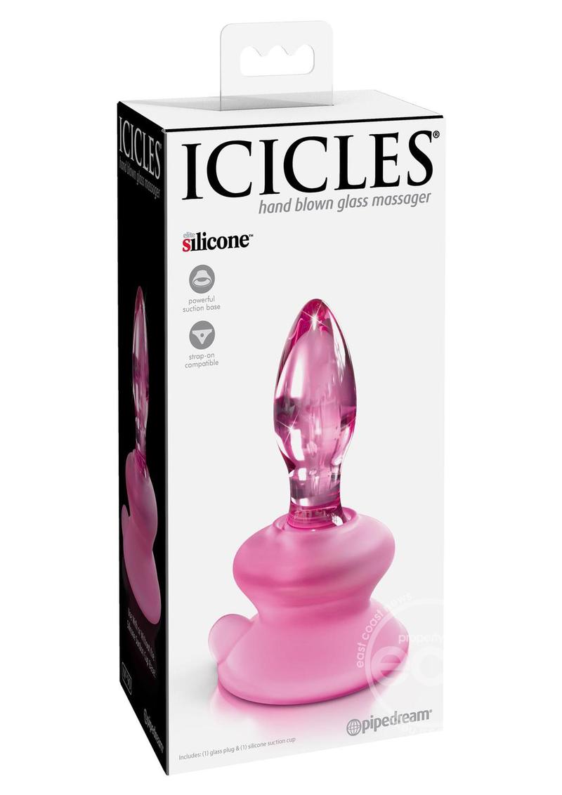 Icicles No. 90 Glass Anal Plug with Bendable Silicone Suction Cup - Pink