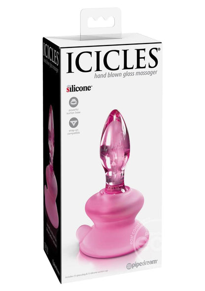 Icicles No. 90 Glass Anal Plug with Bendable Silicone Suction Cup - Pink