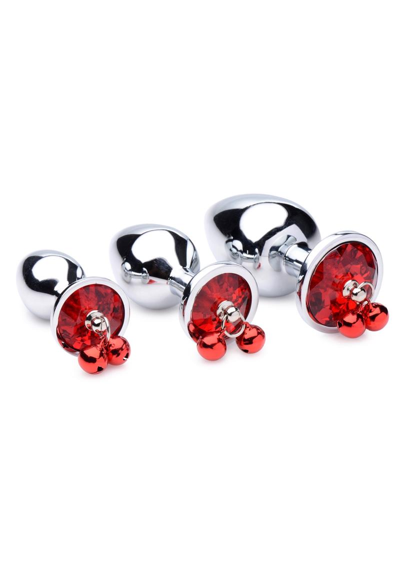 Booty Sparks Gemstones Red Jasper with Bells Anal Plug Set (3 pieces) - Red