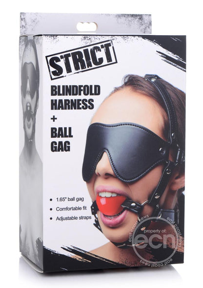 Blindfold Harness with Ball Gag - Black/Red