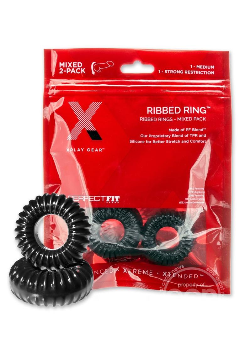 The Xplay Mixed Pack Ribbed Ring & Ribbed Ring Slim (2 Pack) - Black