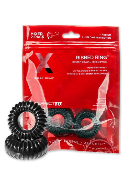 The Xplay Mixed Pack Ribbed Ring & Ribbed Ring Slim (2 Pack) - Black