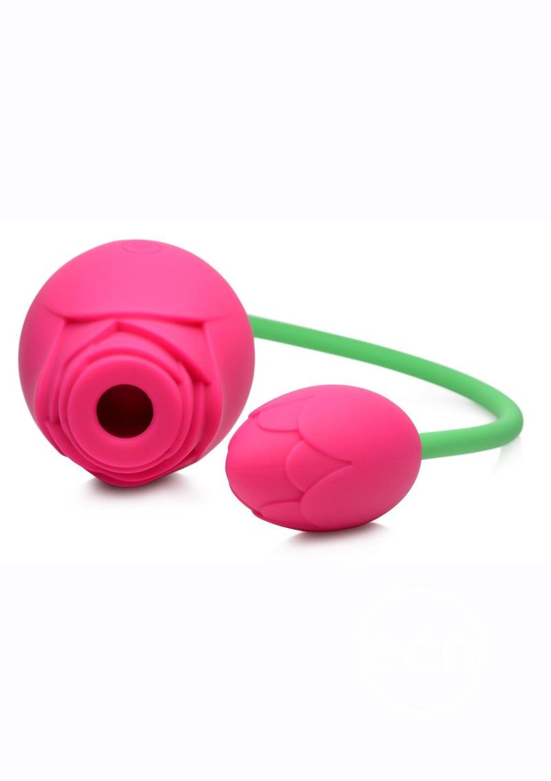 Inmi Bloomgasm Rose Duet 15x Silicone Rechargeable Vibrating & Sucking Clit Stimulator - Pink