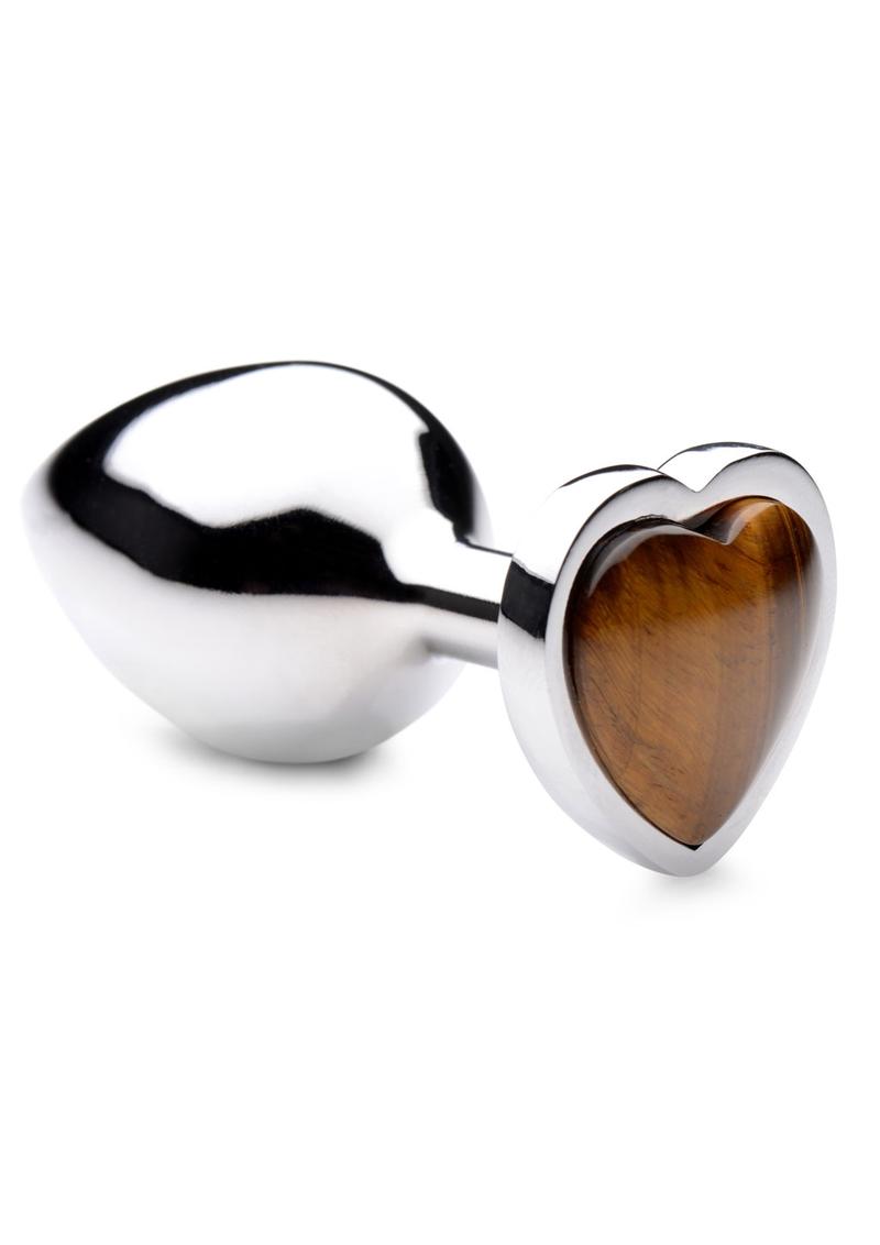 Booty Sparks Gemstones Tiger Eye Heart Anal Plug - Medium - Brown