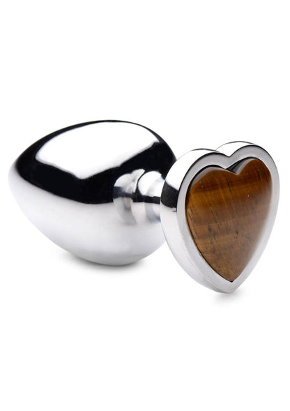 Booty Sparks Gemstones Tiger Eye Heart Anal Plug - Large - Brown