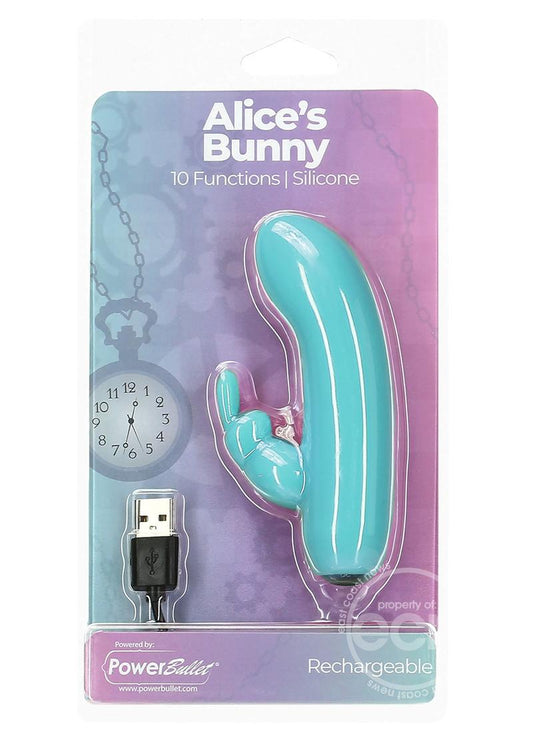 PowerBullet Alice's Bunny Silicone Rechargeable Rabbit Vibrator- Teal