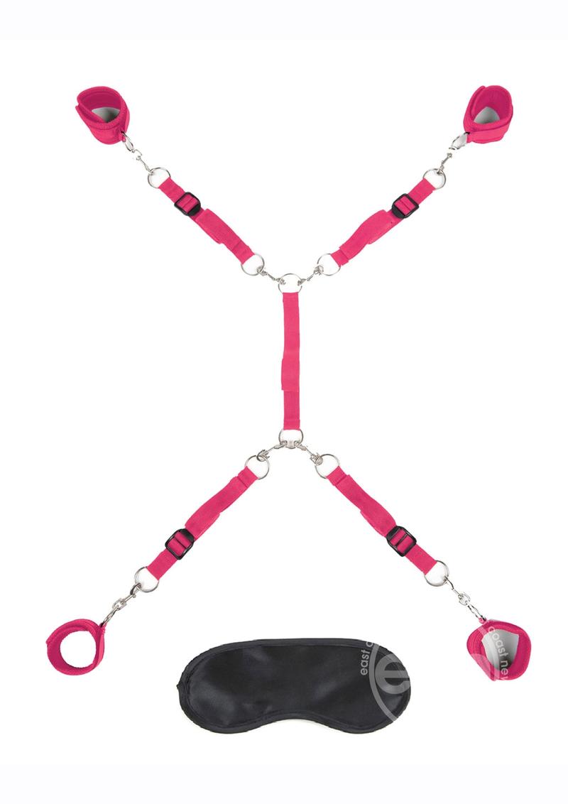 Lux Fetish Bed Spreader Restraint System (7 Piece Set) - Hot Pink