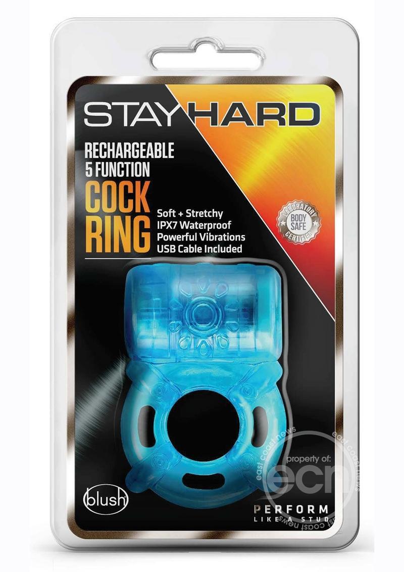 Stay Hard Rechargeable 5 Function Cock Ring - Blue