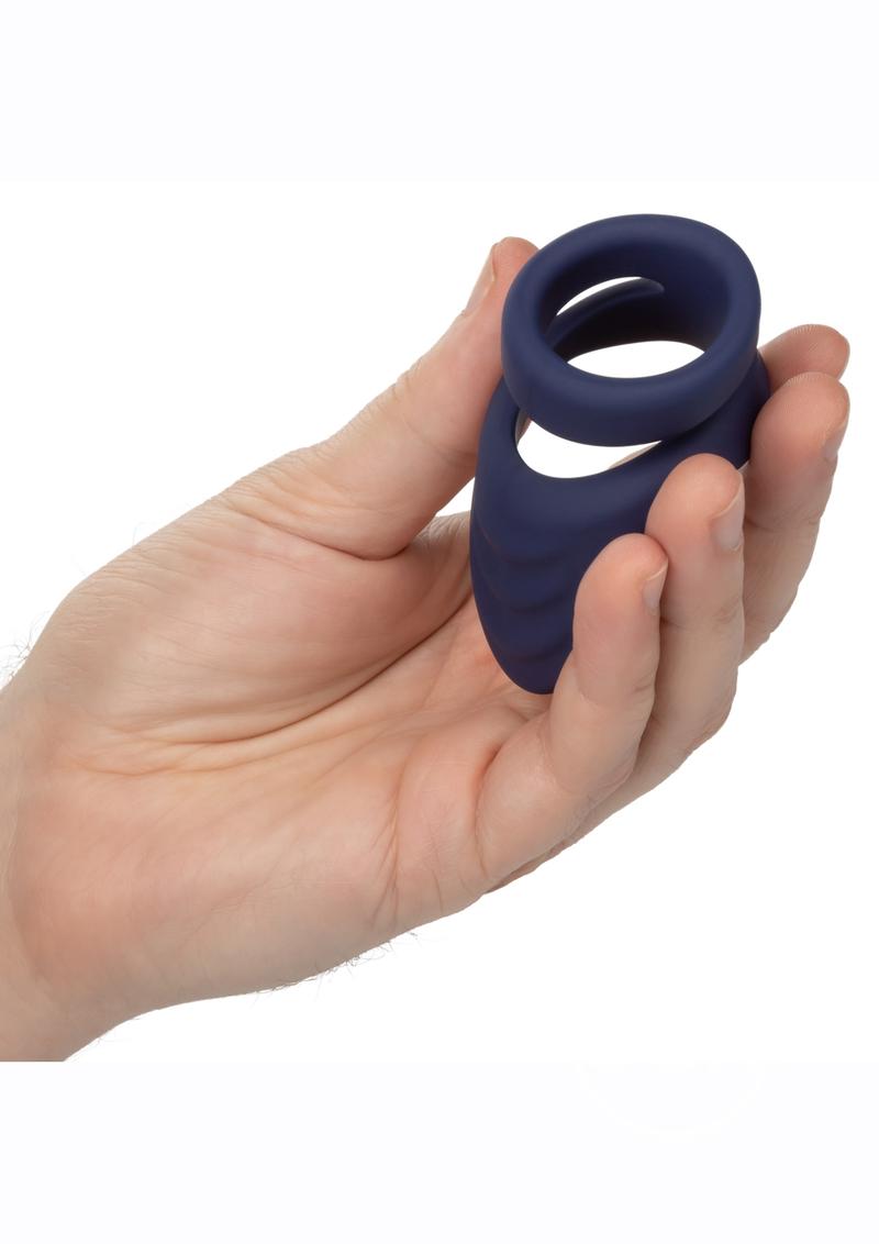 Viceroy Perineum Dual Ring Silicone Cock Ring - Blue