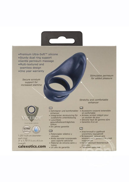 Viceroy Perineum Dual Ring Silicone Cock Ring - Blue