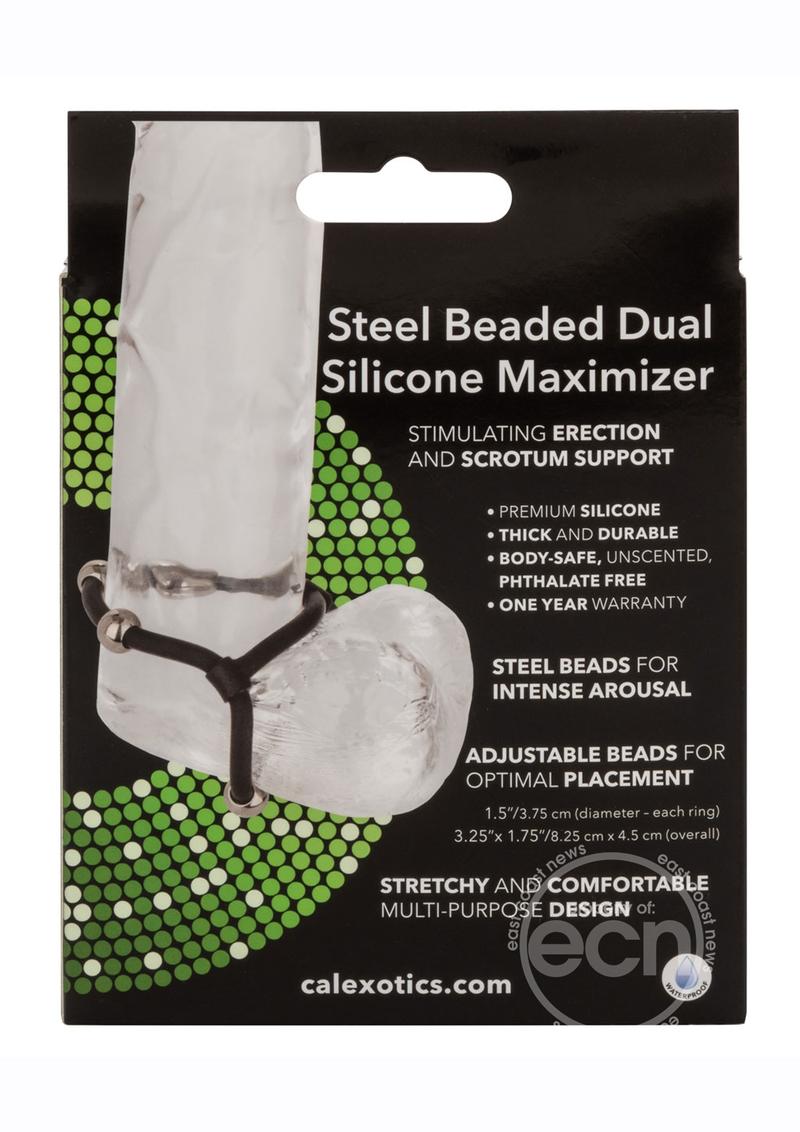 Steel Beaded Dual Silicone Maximizer Cock Ring - Black