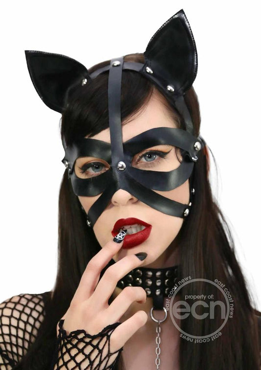 Leg Avenue Wet Look Harness Cat Mask - Black