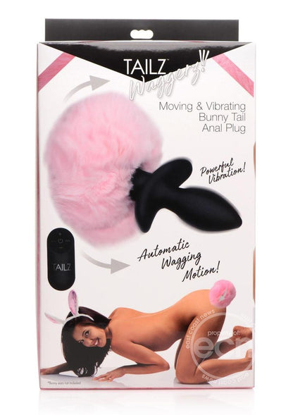 Tailz Moving & Vibrating Bunny Tails Rechargeable Silicone Anal Plug With Remote Control - Pink/Black