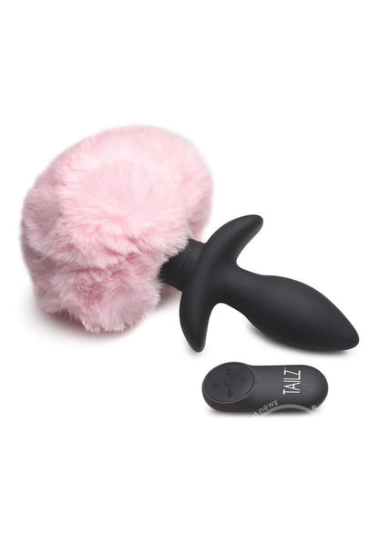 Tailz Moving & Vibrating Bunny Tails Rechargeable Silicone Anal Plug With Remote Control - Pink/Black