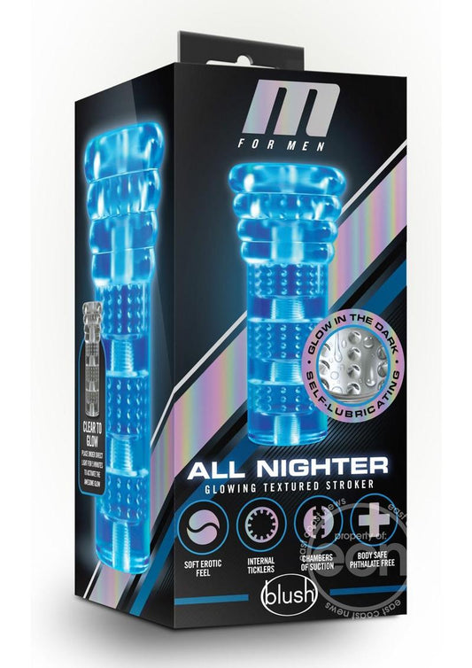 M For Men Soft and Wet All Nighter Glow In The Dark Self Lubricating Stroker - Clear