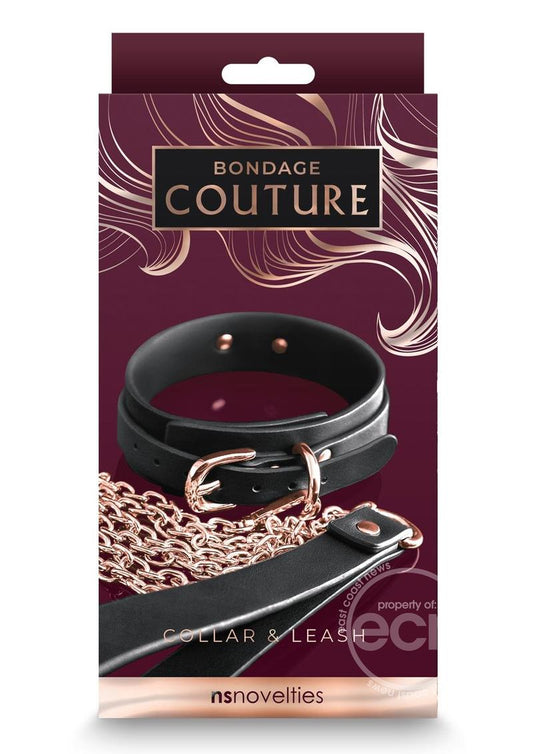 Bondage Couture PU Leather Collar and Leash - Black