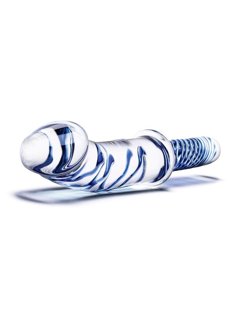 Glas Realistic Double Ended Glass Dildo with Handle 11in - Clear/Blue