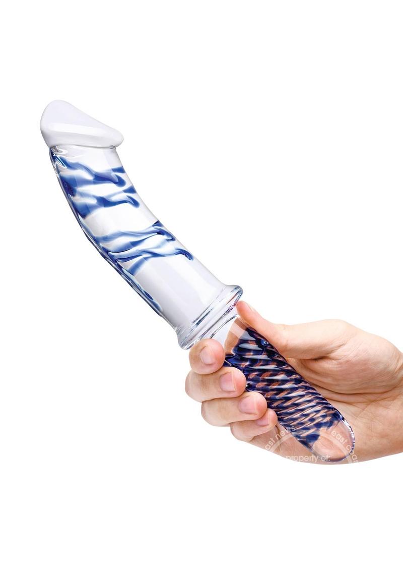 Glas Realistic Double Ended Glass Dildo with Handle 11in - Clear/Blue