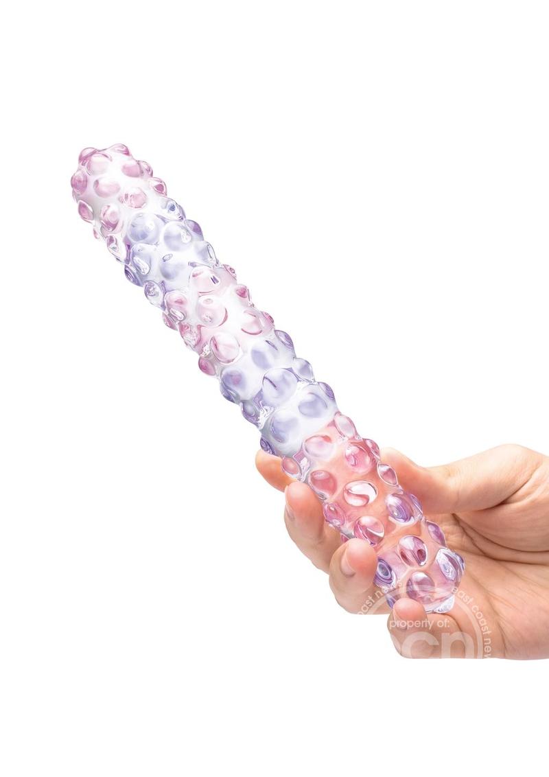 Glas Purple Rose Glass Nubby Dildo 9in - Clear/Pink