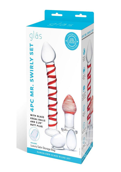 Glas Mr. Swirly Set with Glass Kegal Balls (4 piece) - Clear/Red