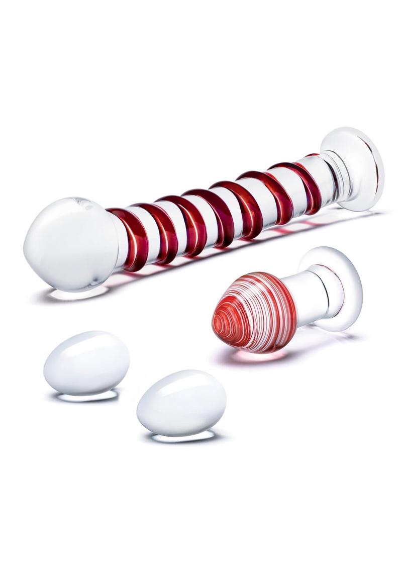 Glas Mr. Swirly Set with Glass Kegal Balls (4 piece) - Clear/Red