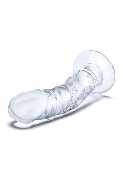 Glas Curved Realistic Glass Dildo with Veins 7in - Clear