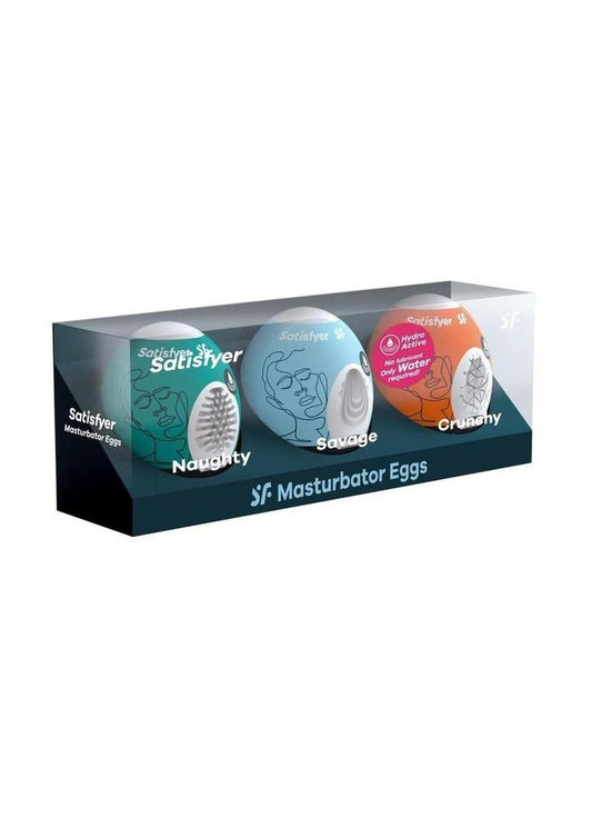 Satisfyer Masturbator Egg 3 Pack Set (Naughty, Savage, Crunchy) - Assorted Colors