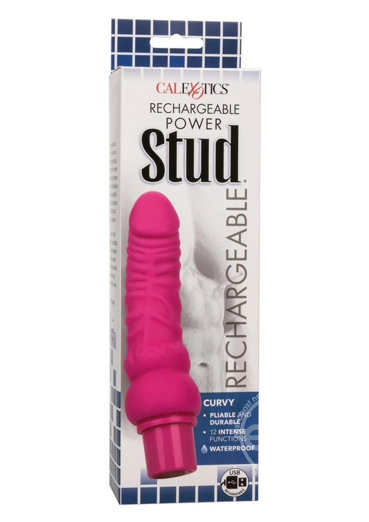 Rechargeable Power Stud Curvy Silicone Vibrating Dong - Pink