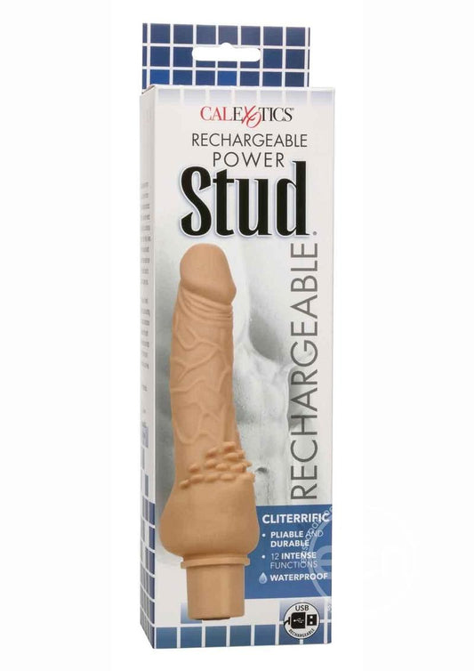 Rechargeable Power Stud Cliterrific Silicone Vibrating Dildo -Vanilla