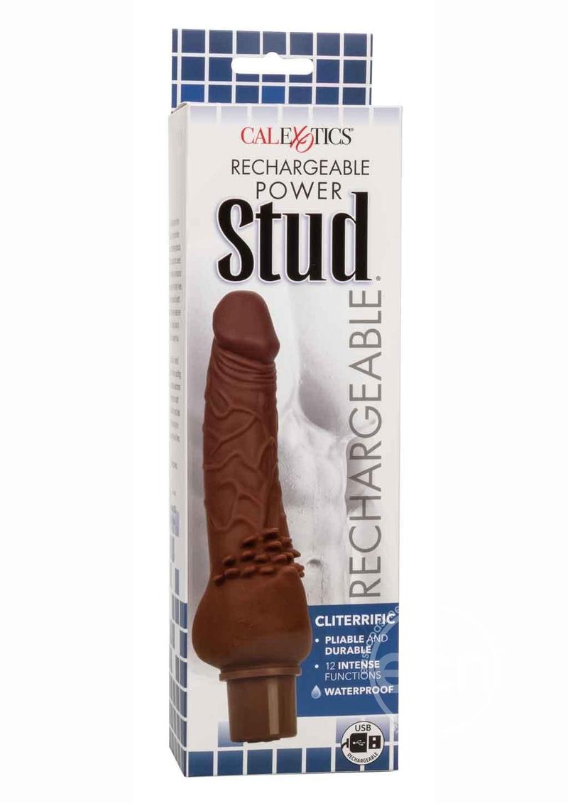 Rechargeable Power Stud Cliterrific Silicone Vibrating Dildo - Chocolate