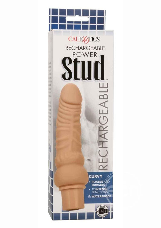 Rechargeable Power Stud Curvy Silicone Vibrating Dong - Vanilla