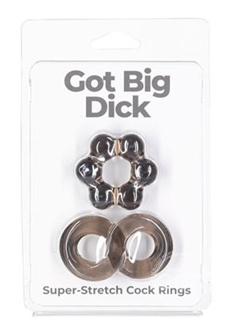 PowerBullet Got Big D Super Stretch Cock Rings (2 pack) - Black