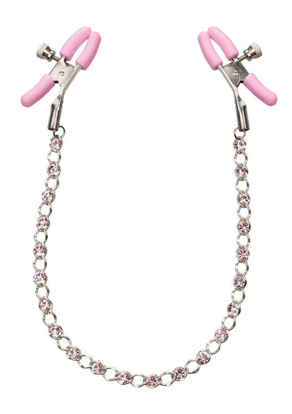 Nipple Play Crystal Chain Nipple Clamps - Pink