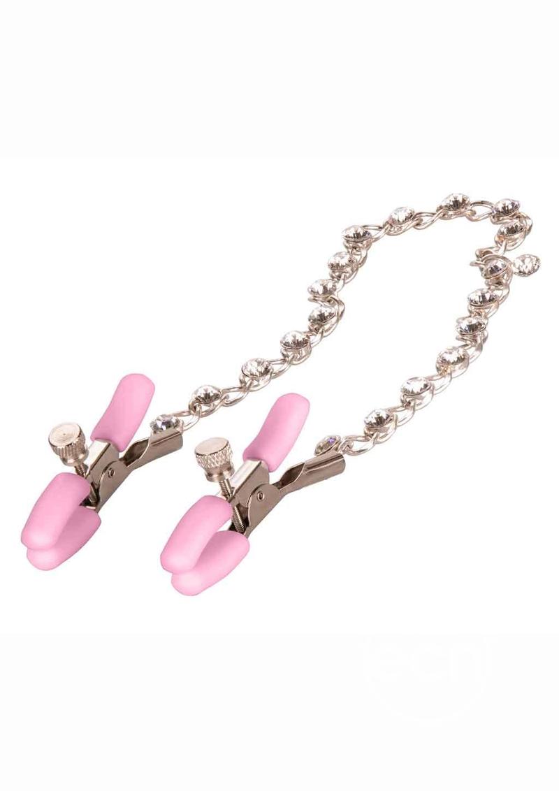 Nipple Play Crystal Chain Nipple Clamps - Pink