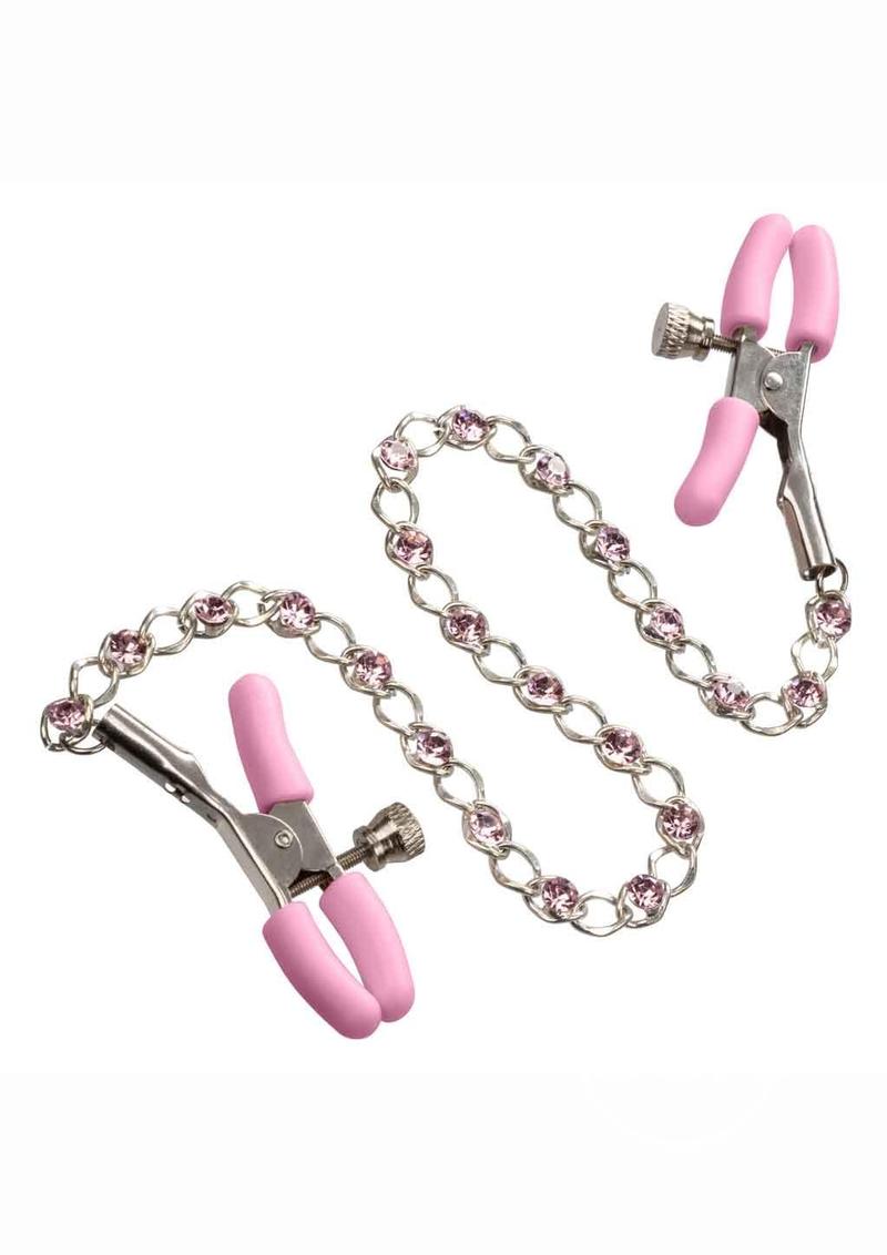 Nipple Play Crystal Chain Nipple Clamps - Pink