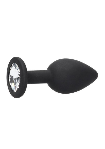 Ouch! Silicone Butt Plug with Removable Jewel - Black